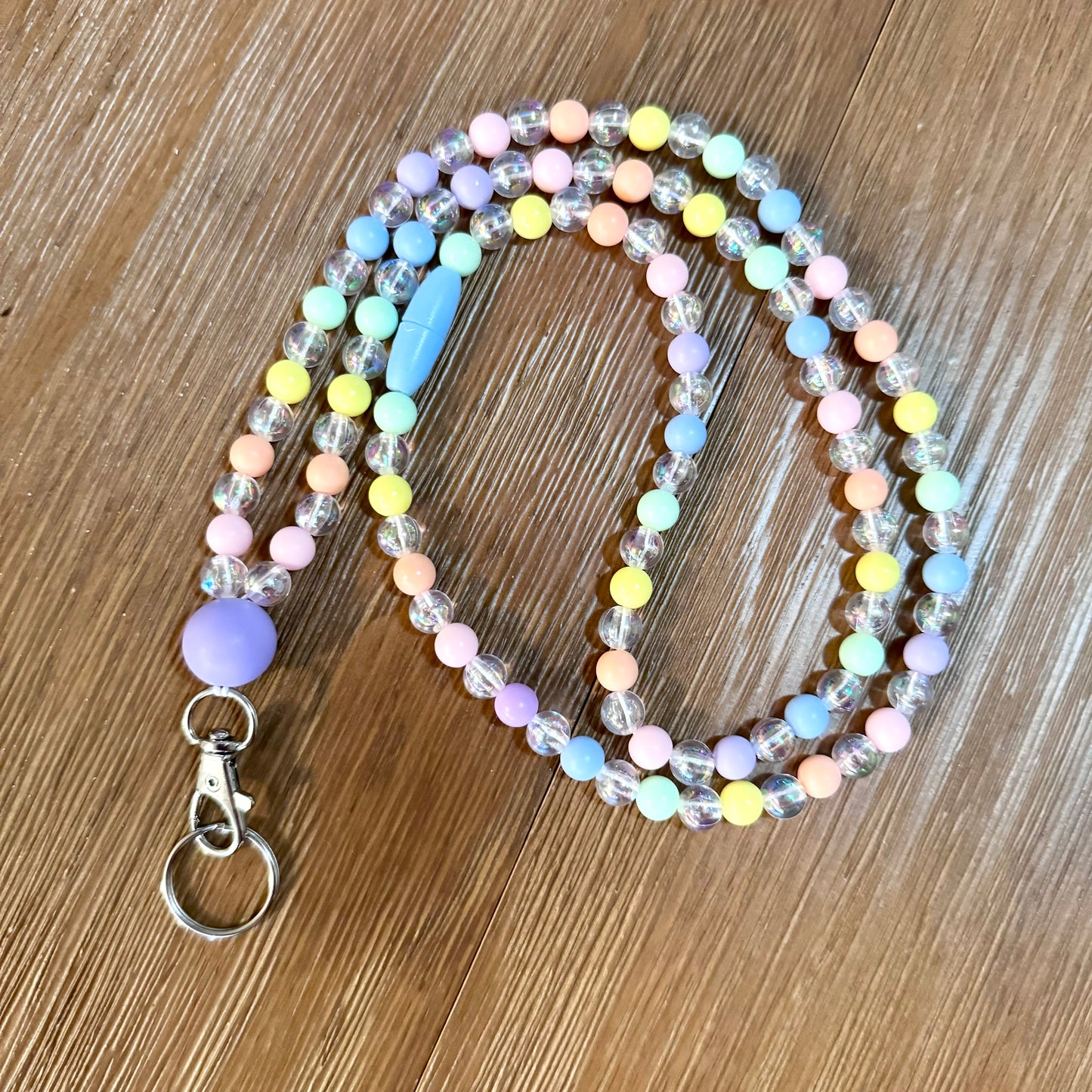 Beaded Lanyard - Rainbow and iridescent beads