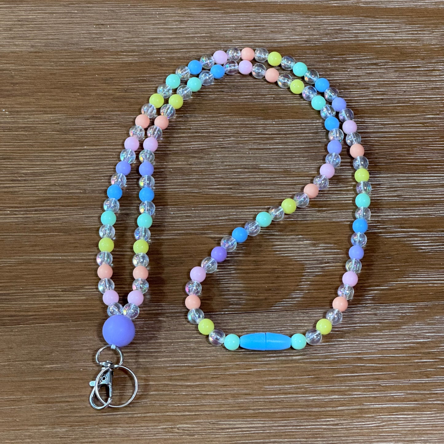 Beaded Lanyard - Rainbow and iridescent beads