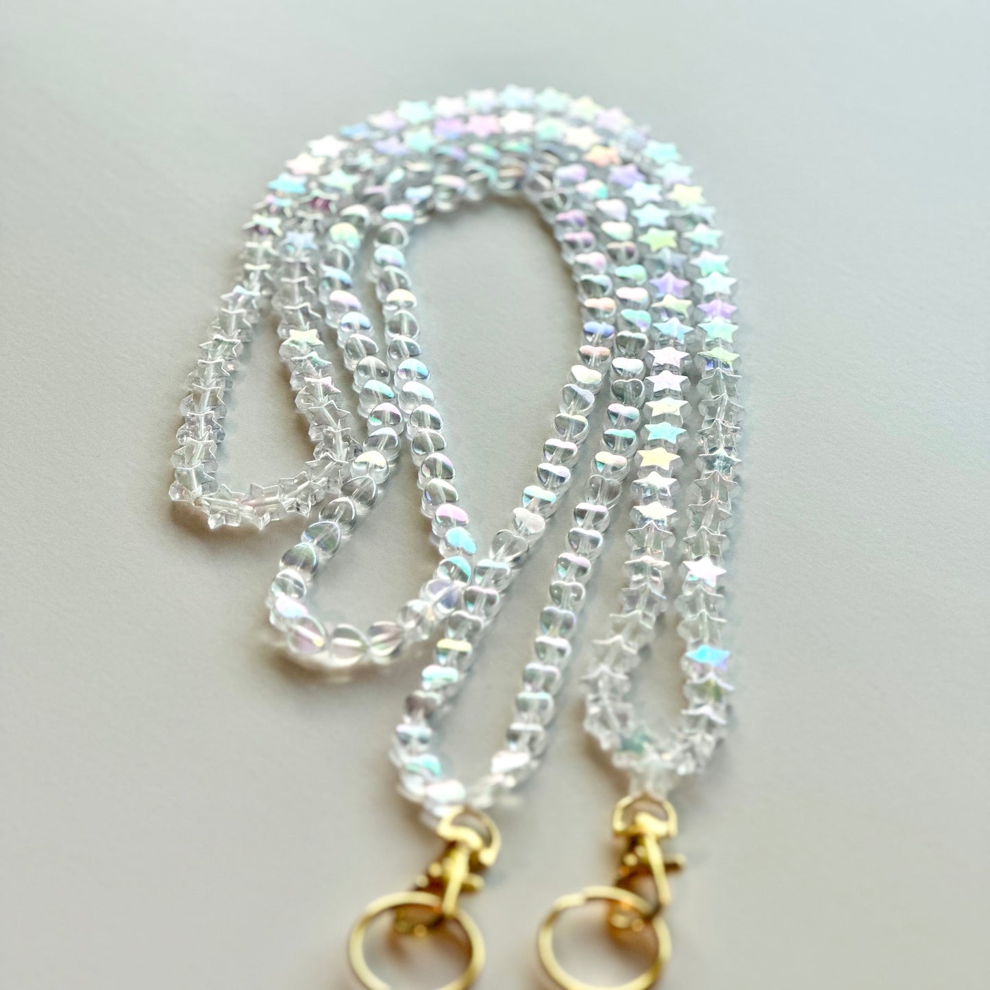 Beaded Lanyard - Iridescent Hearts or Stars