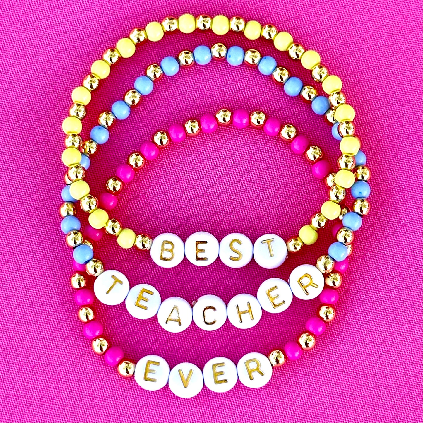 Best Teacher Ever Stacking Bracelets - 18k gold filled and acrylic beads