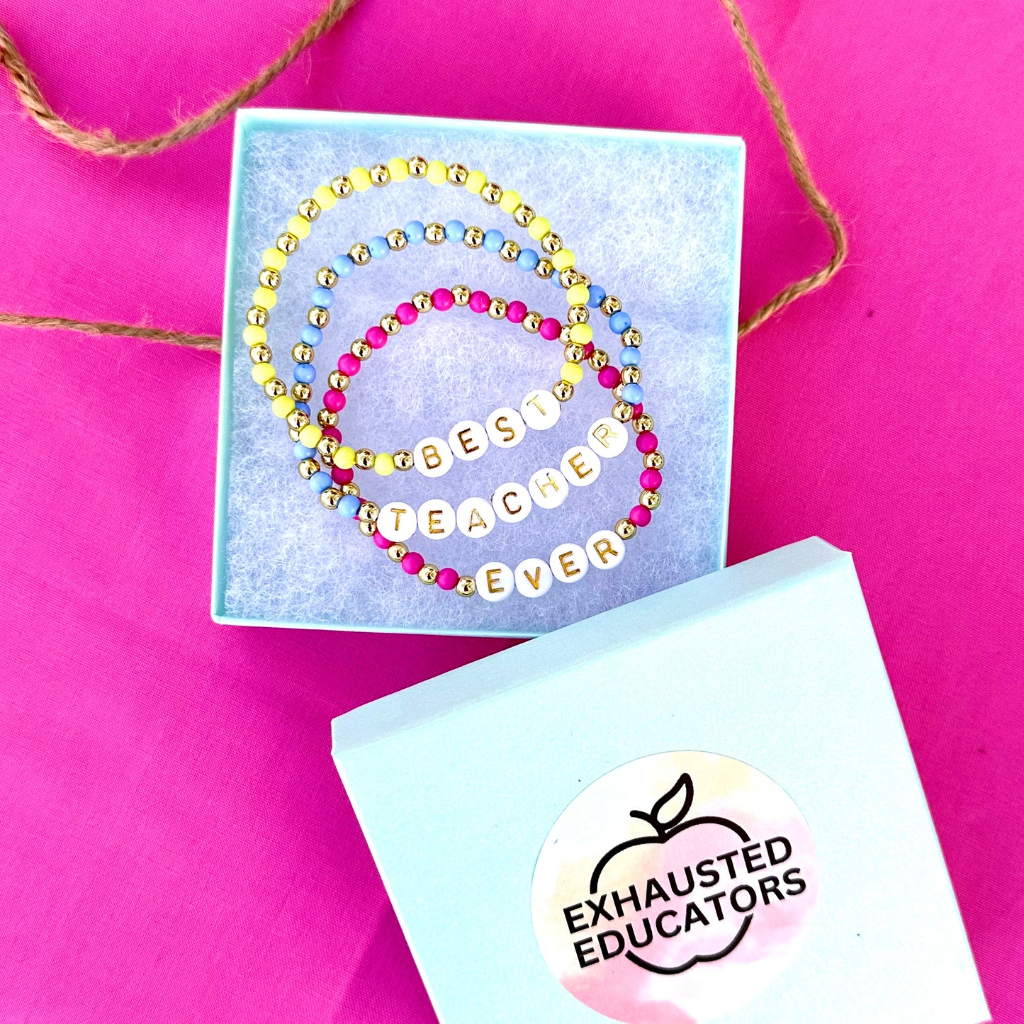 Best Teacher Ever Stacking Bracelets - 18k gold filled and acrylic beads