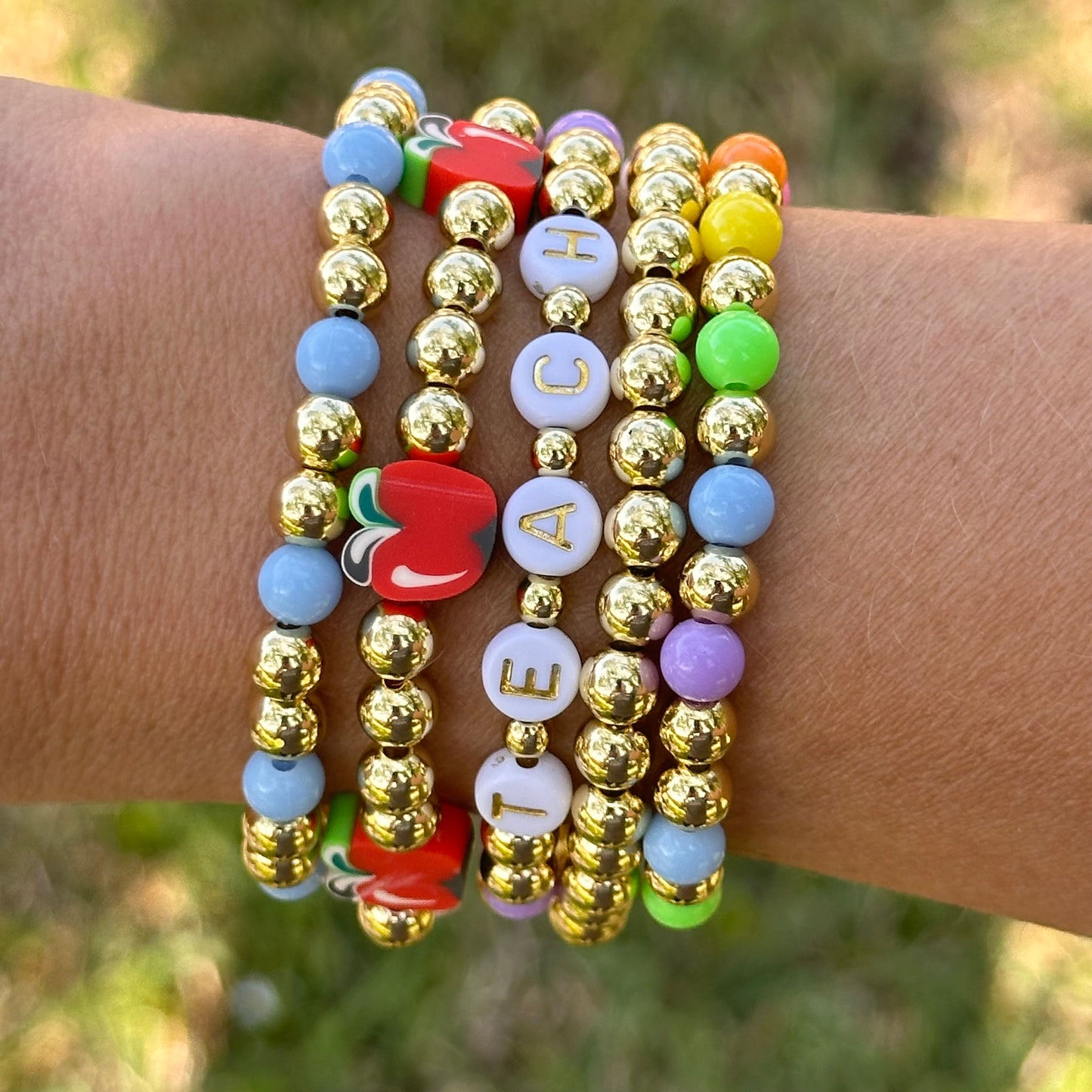 Personalized Stacking Bracelet - 18k gold filled and acrylic beads