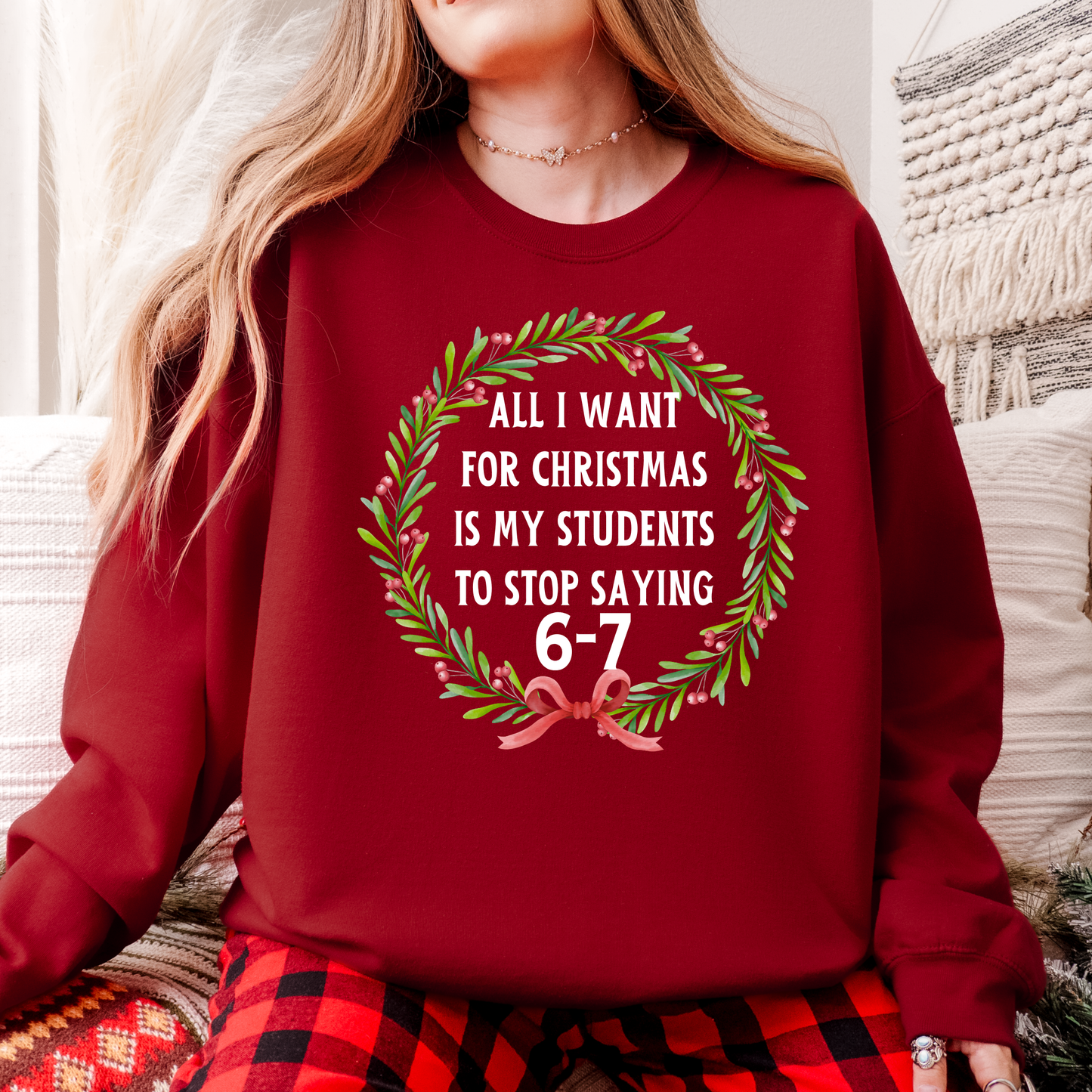 All I Want for Christmas Is My Students to Stop Saying 6-7 Sweatshirt – Funny Teacher Holiday Sweater