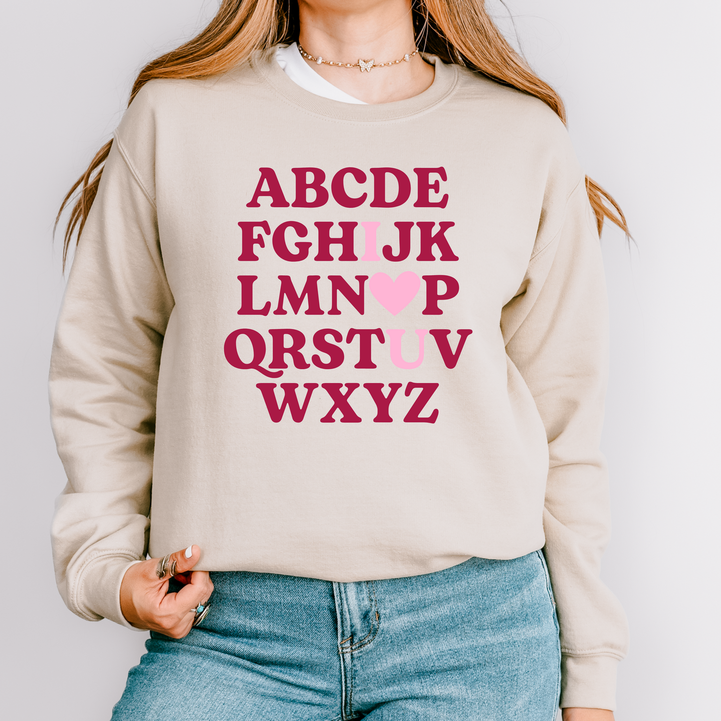 Alphabet I ❤️ You Teacher Valentine's Day Crewneck Sweatshirt