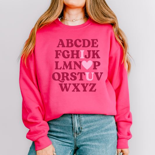 Alphabet I ❤️ You Teacher Valentine's Day Crewneck Sweatshirt