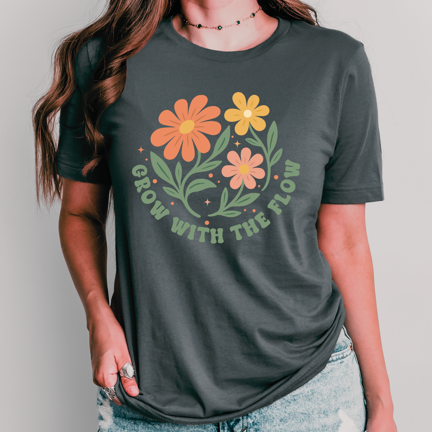 Grow With the Flow Shirt | Retro Floral Teacher Tee | Boho Teacher Shirt