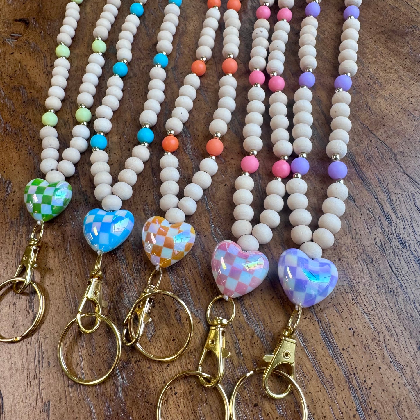 Checkered Heart Beaded Teacher Lanyard