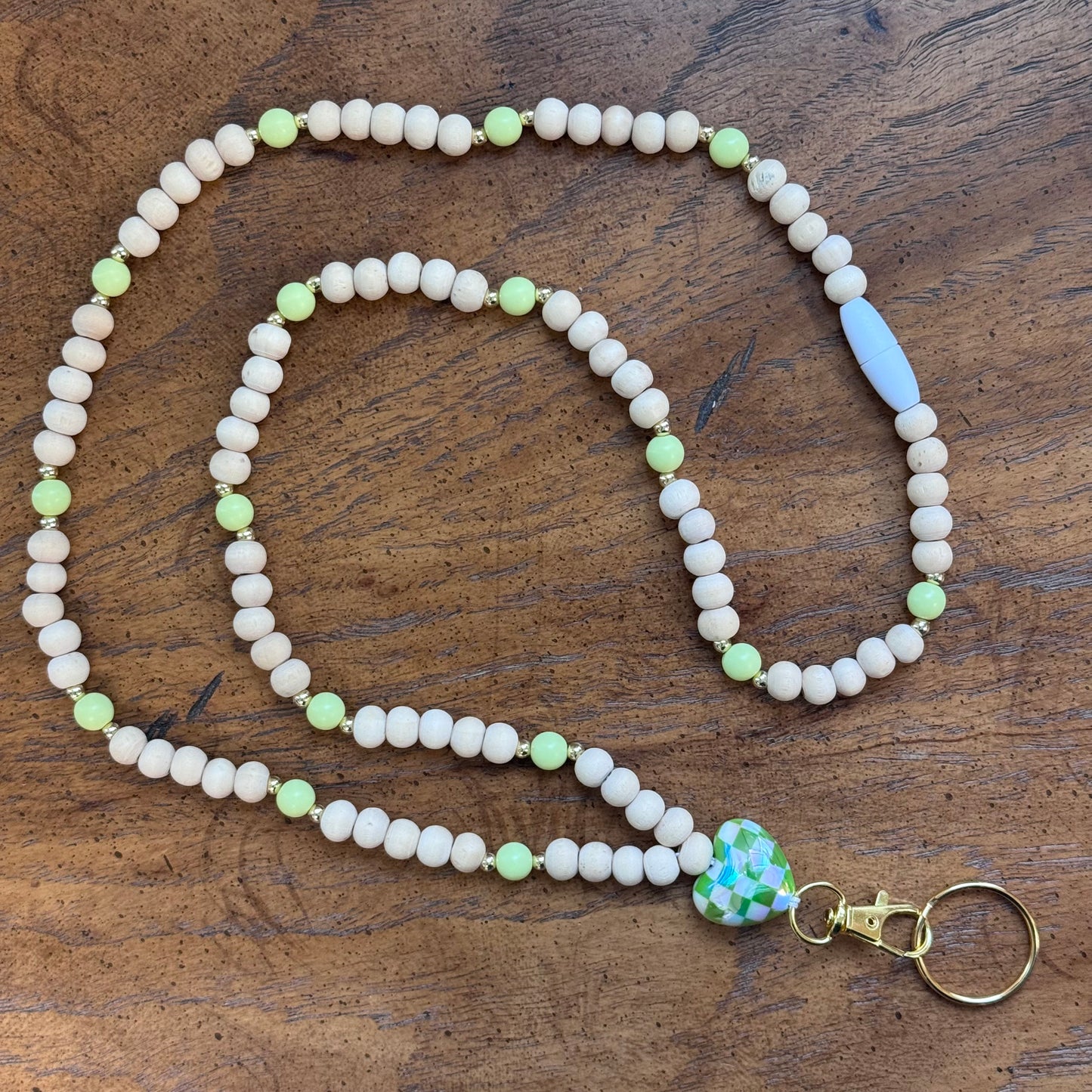 Checkered Heart Beaded Teacher Lanyard