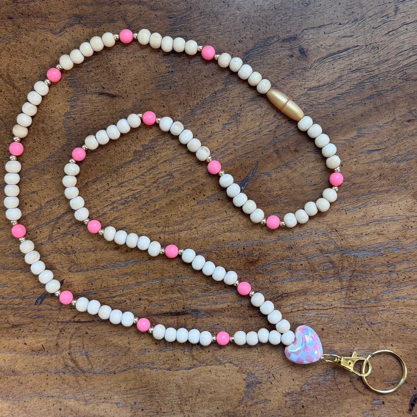 Checkered Heart Beaded Teacher Lanyard