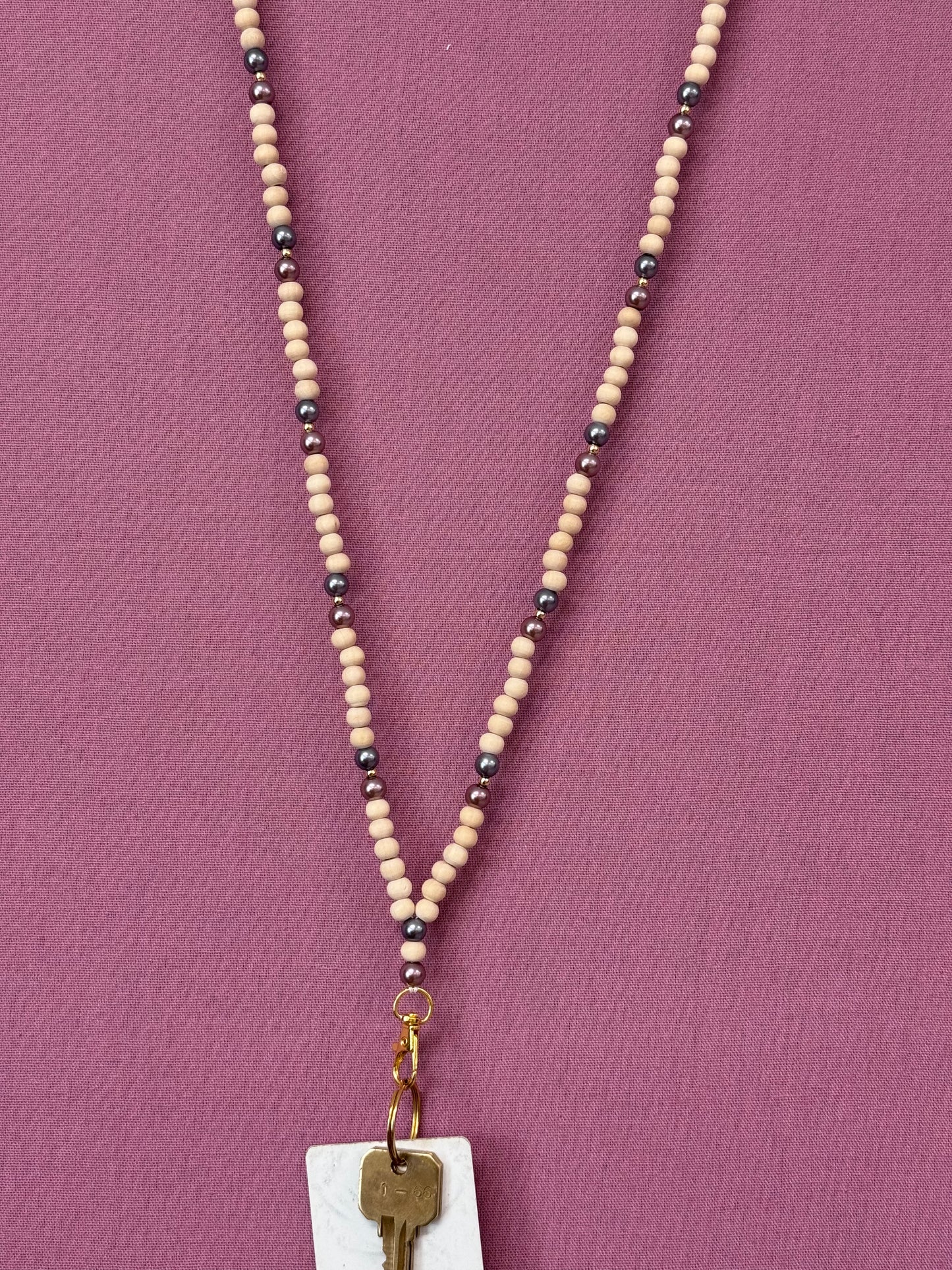 Beaded Lanyard - pearl glass boho beads