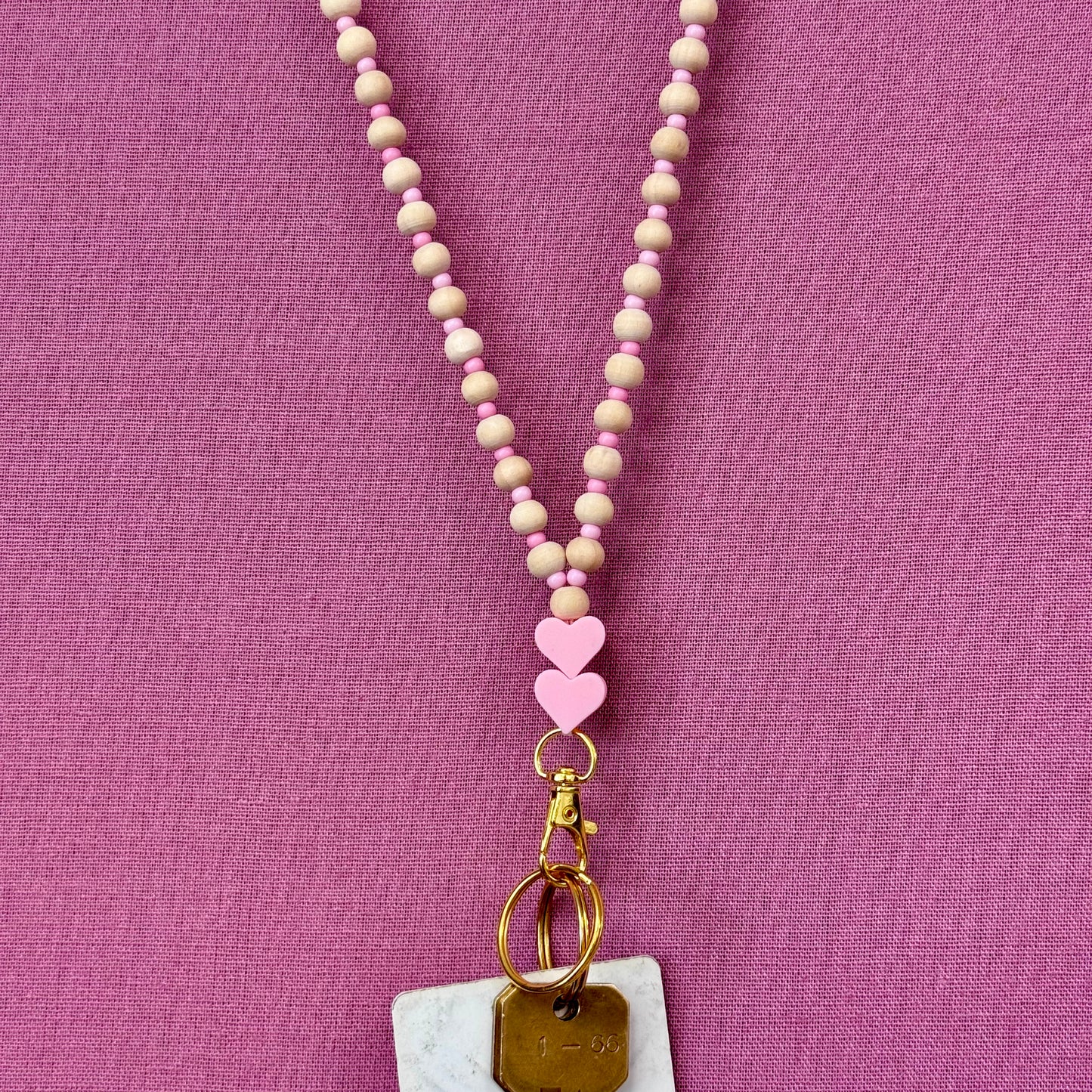 Beaded Lanyard - pink heart boho beads