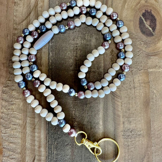 Beaded Lanyard - pearl glass boho beads