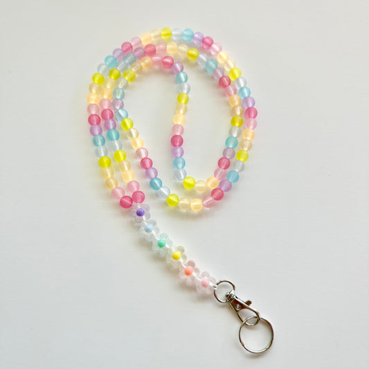 Beaded Lanyard - Flower Pastel Rainbow