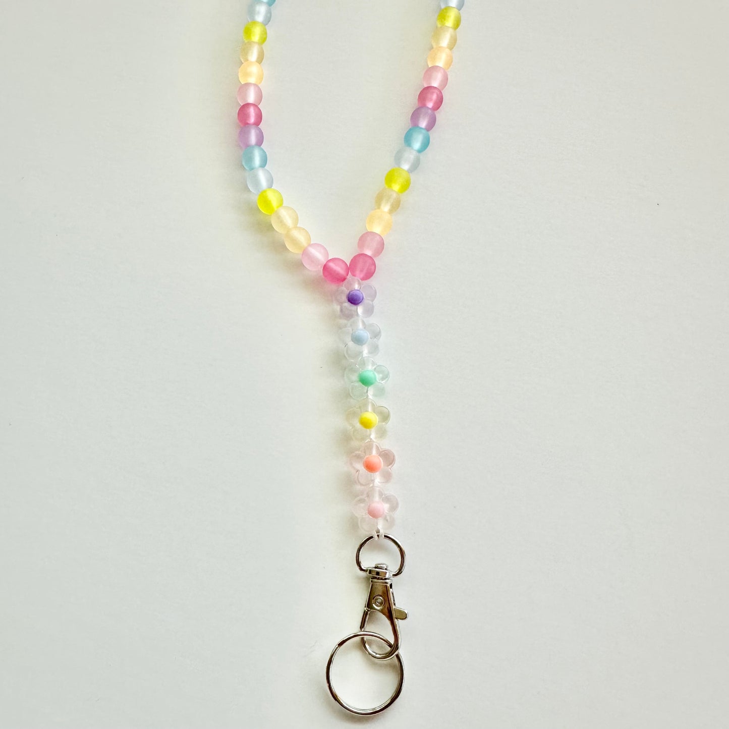 Beaded Lanyard - Flower Pastel Rainbow