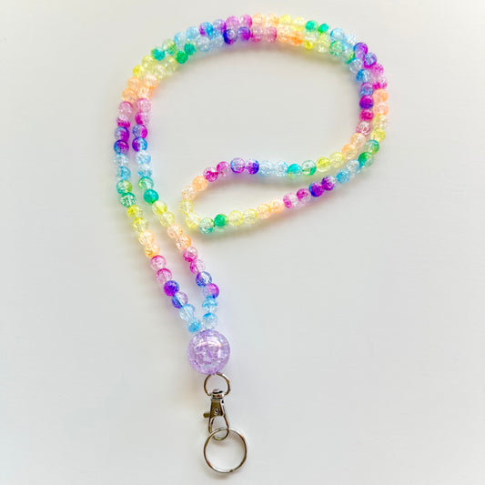 Lanyard - Neon Rainbow Crackle Beaded Lanyard