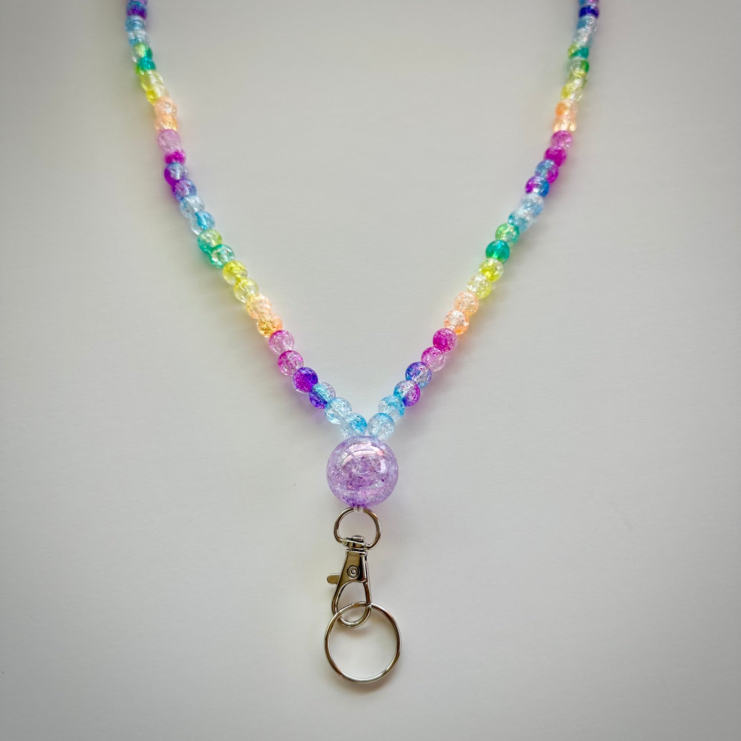 Lanyard - Neon Rainbow Crackle Beaded Lanyard