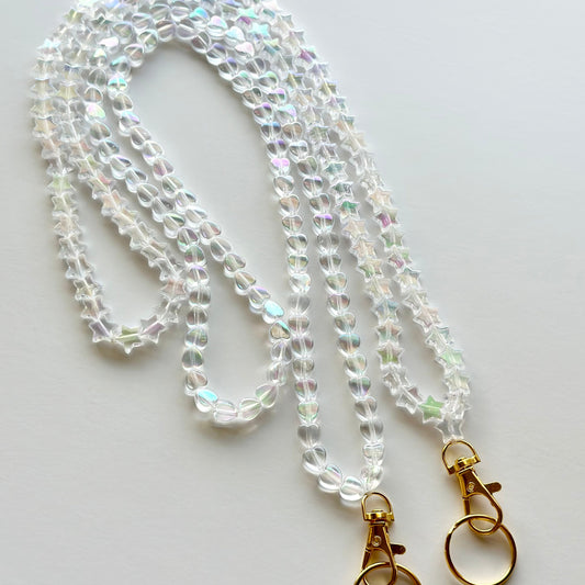 Beaded Lanyard - Iridescent Hearts or Stars