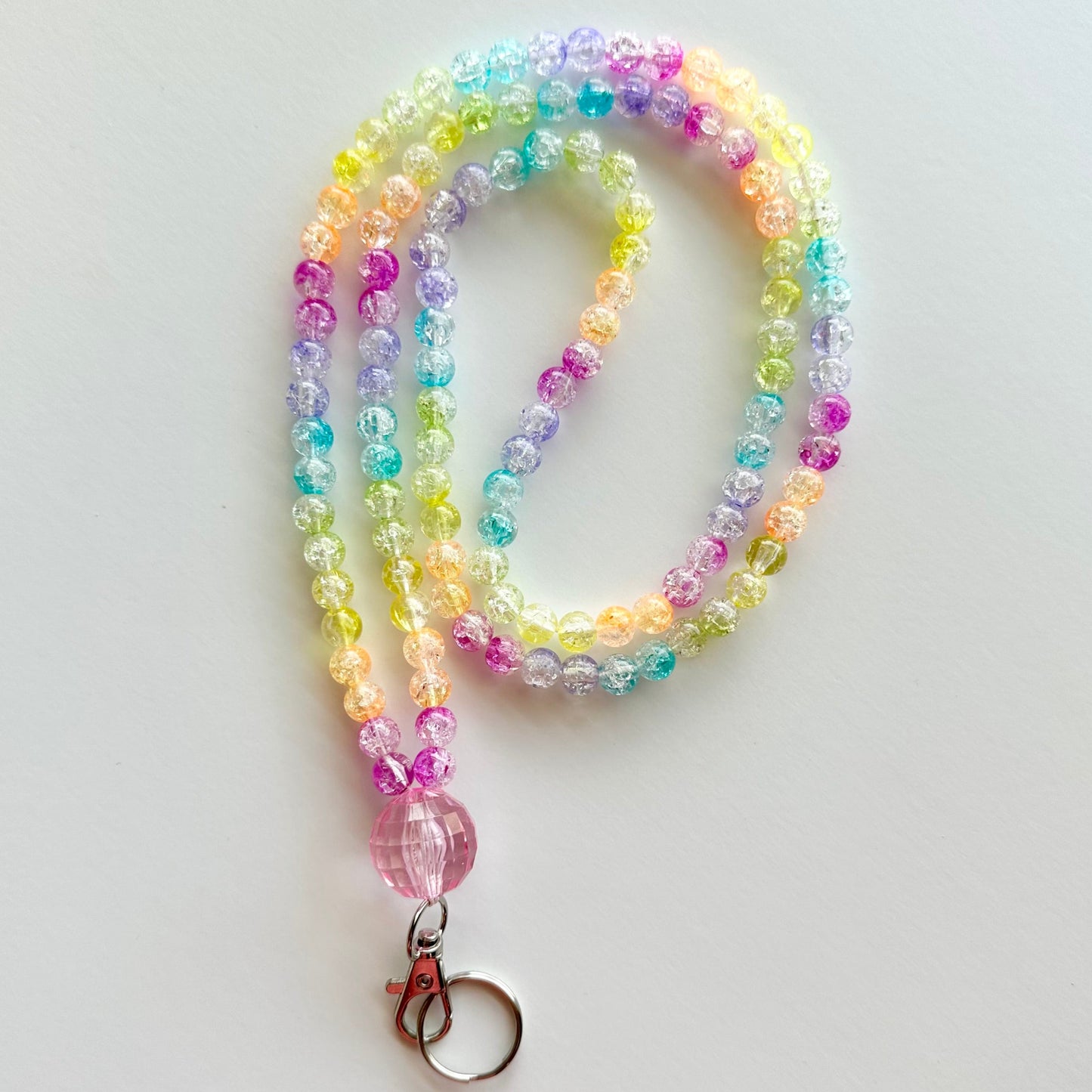 Beaded Lanyard - Rainbow Crackle Beads