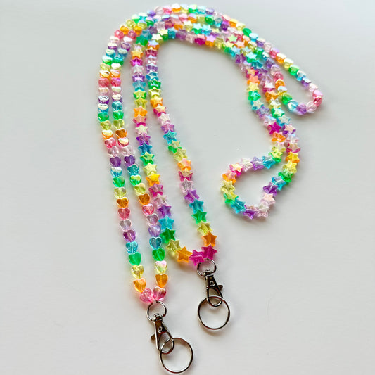 Rainbow Iridescent Hearts or Stars Lanyard