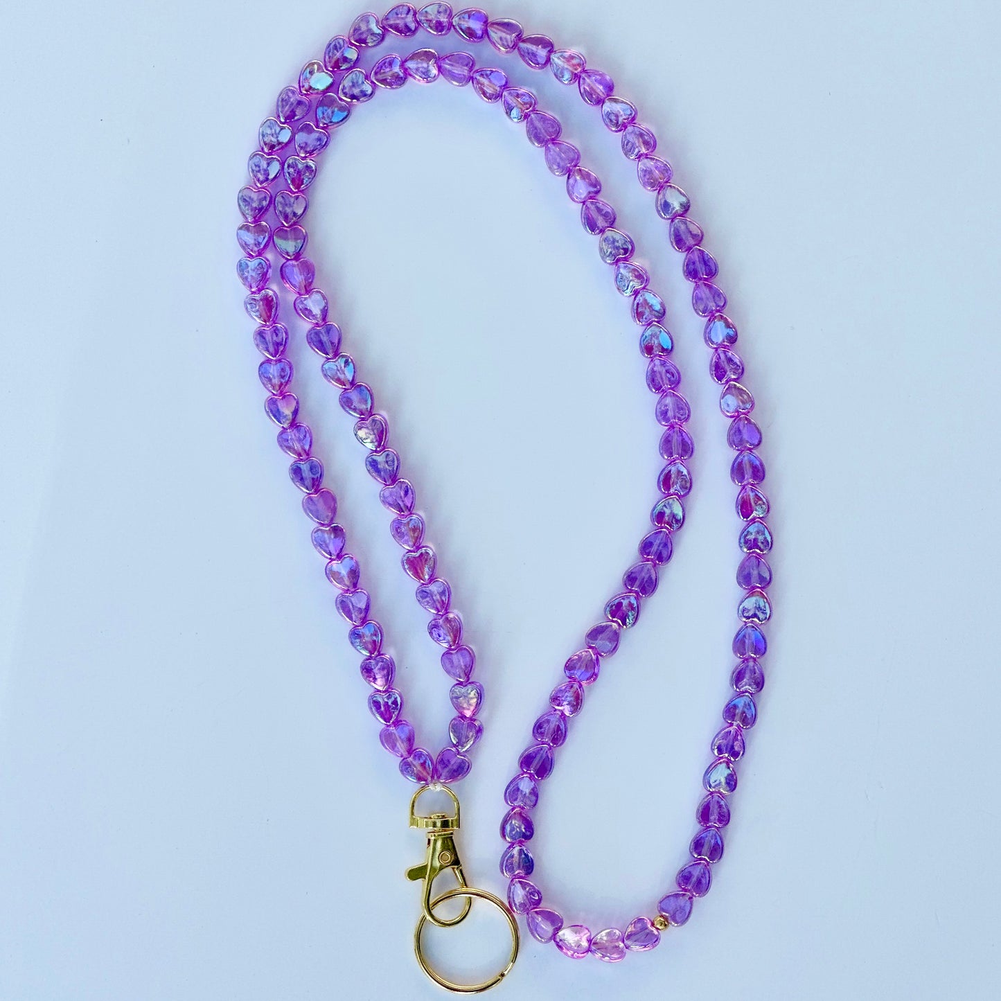 Beaded Lanyard Iridescent Hearts