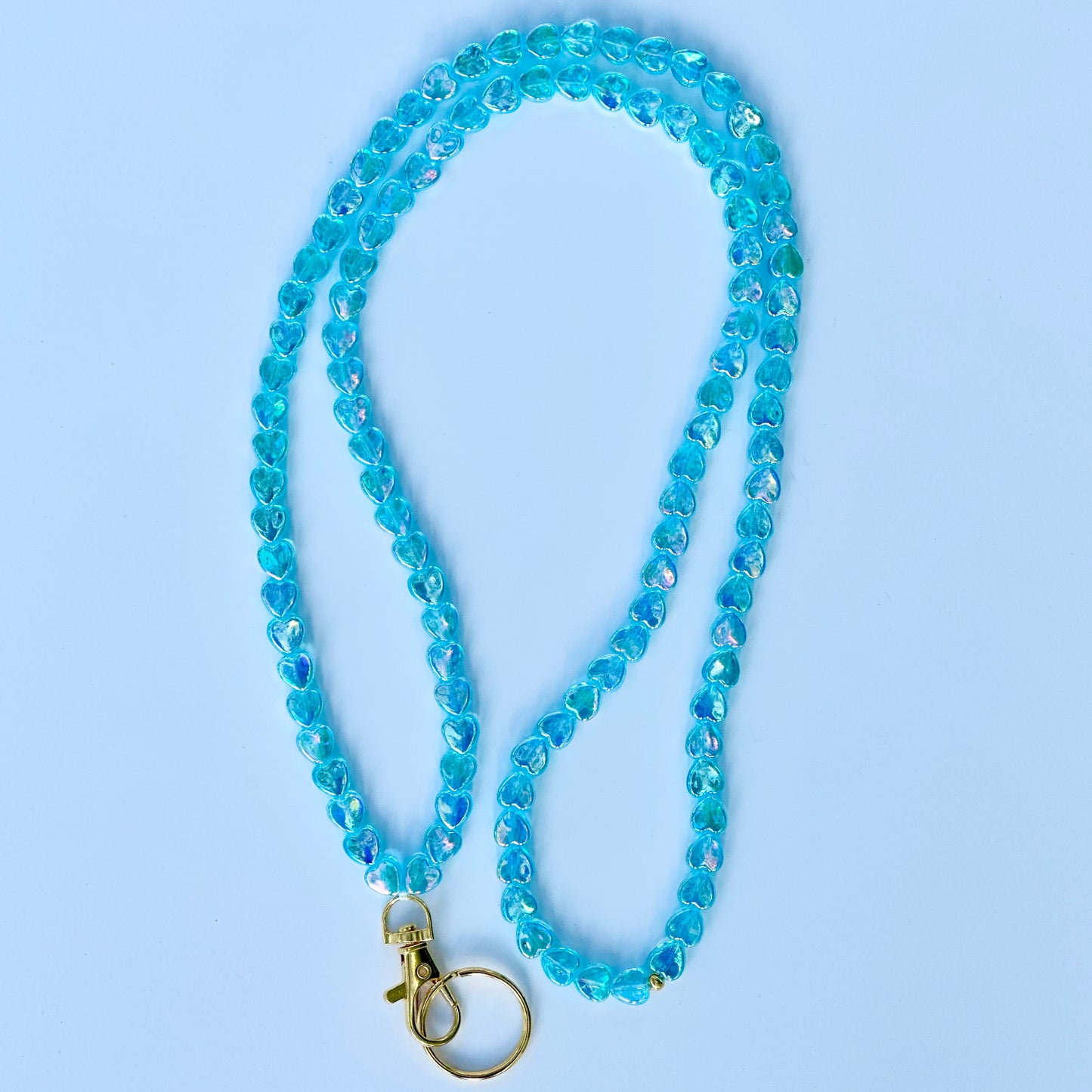 Beaded Lanyard Iridescent Hearts