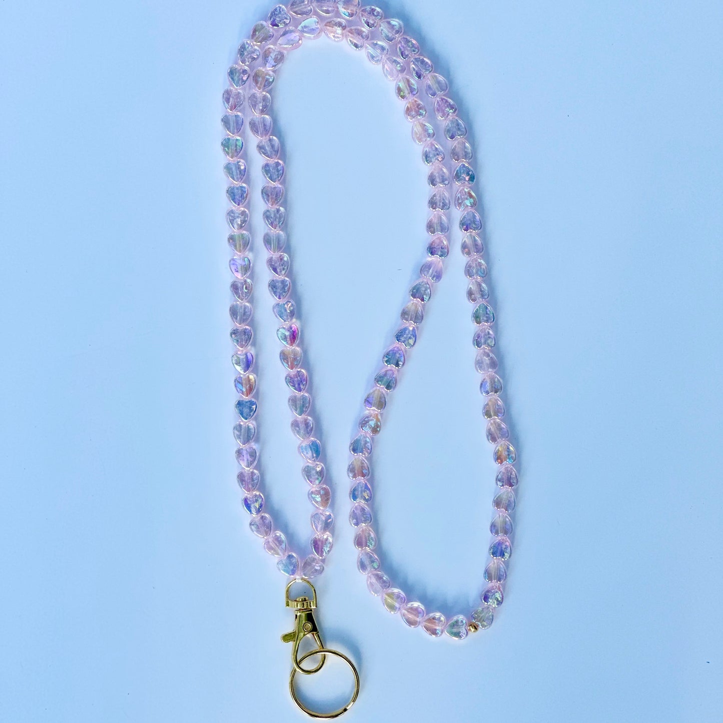 Beaded Lanyard Iridescent Hearts