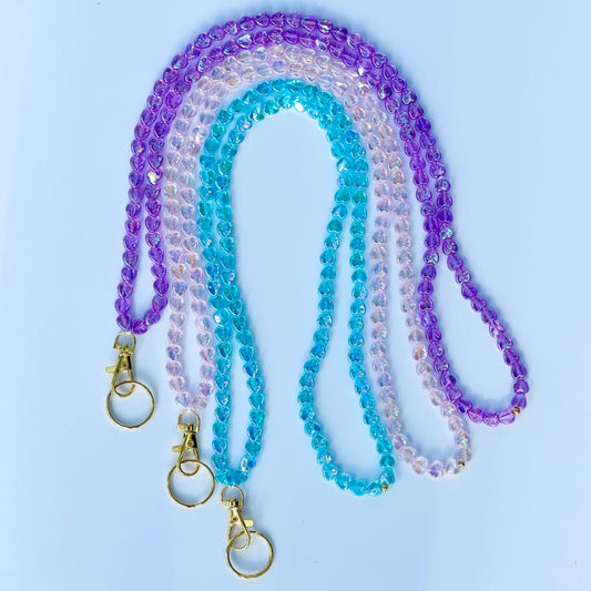 Beaded Lanyard Iridescent Hearts