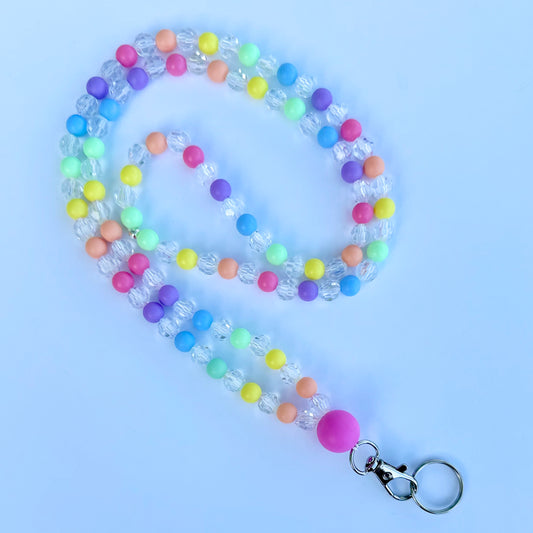 Bright Rainbow and Sparkle Beaded Lanyard