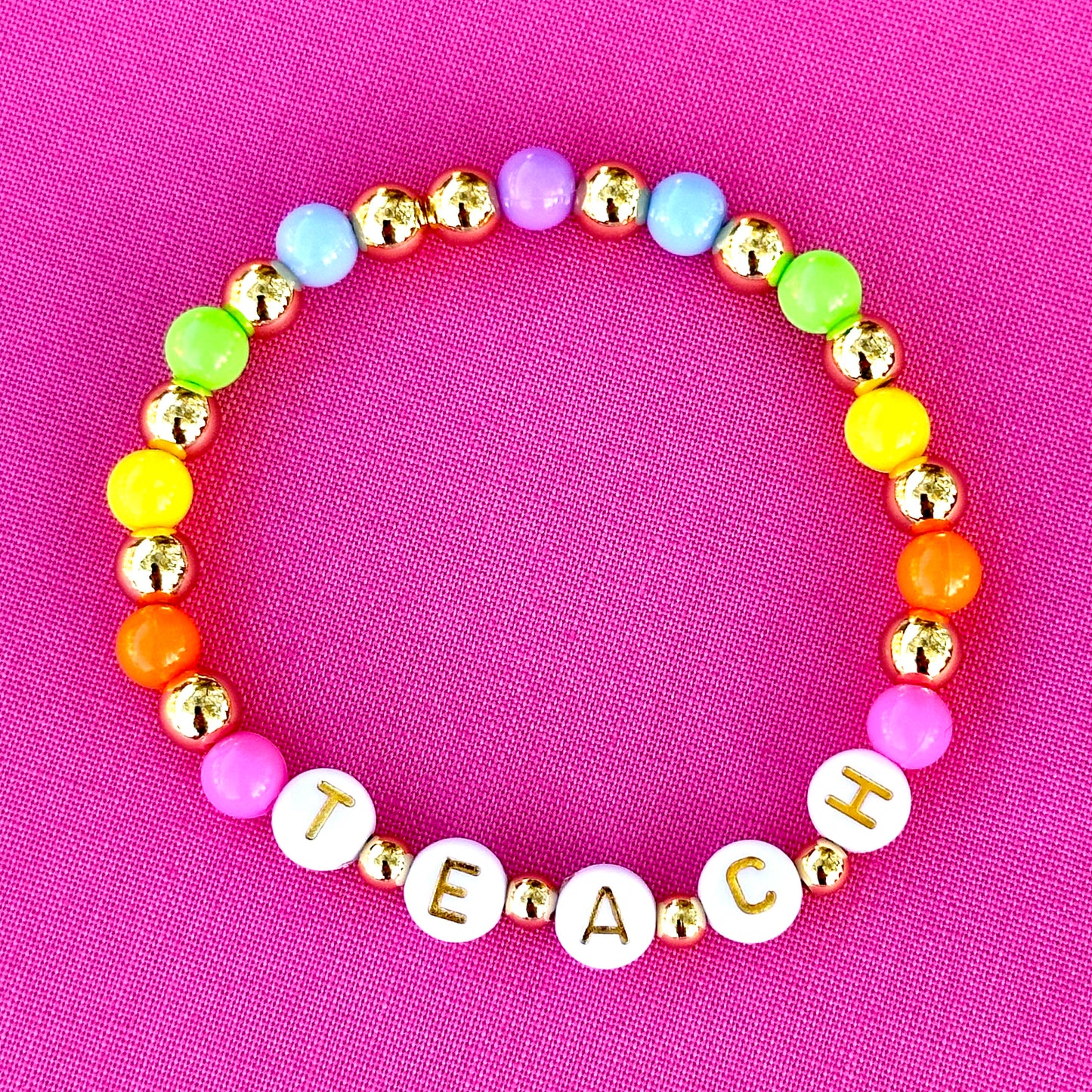 TEACH Rainbow Stacking Bracelet - 18k gold filled and acrylic beads