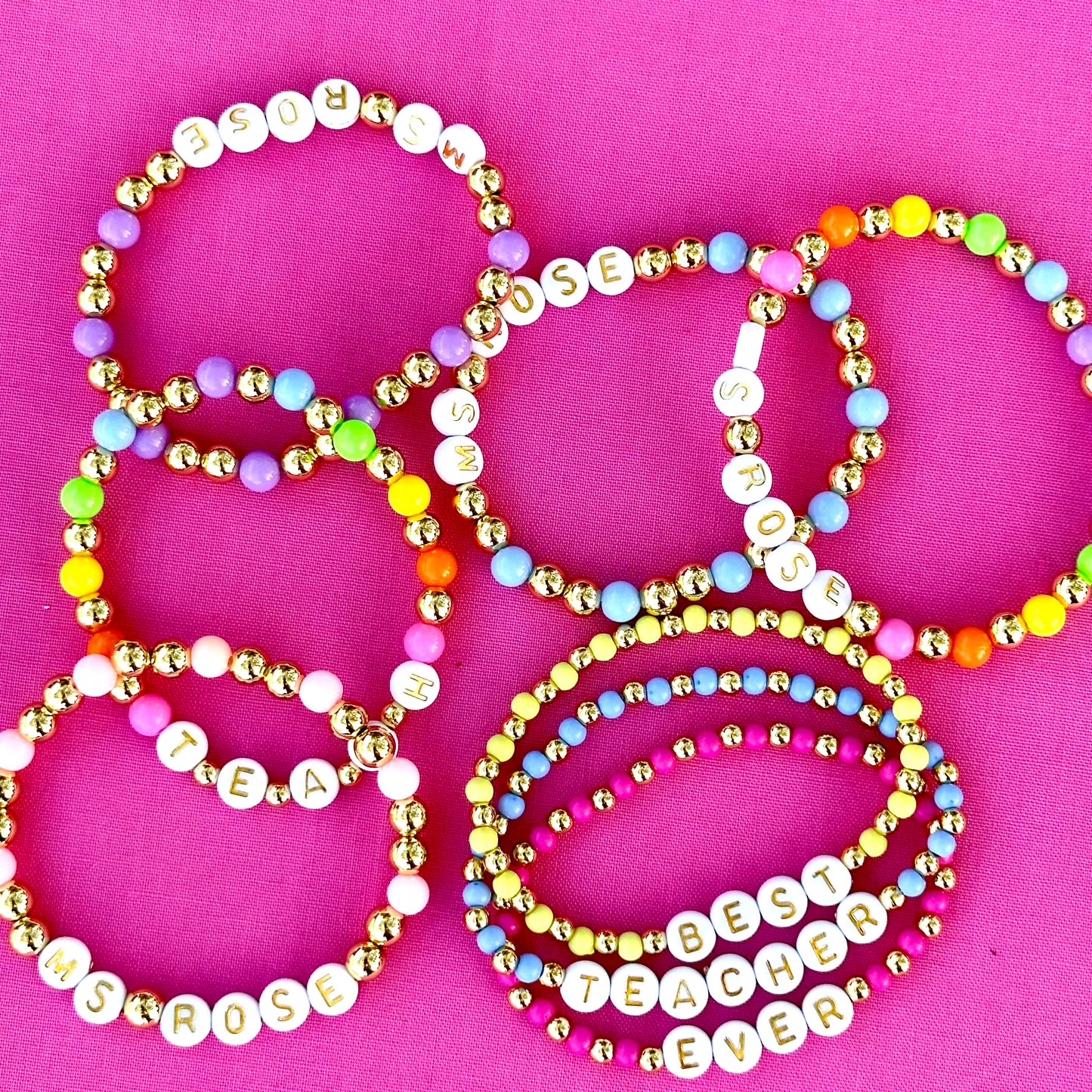 TEACH Rainbow Stacking Bracelet - 18k gold filled and acrylic beads