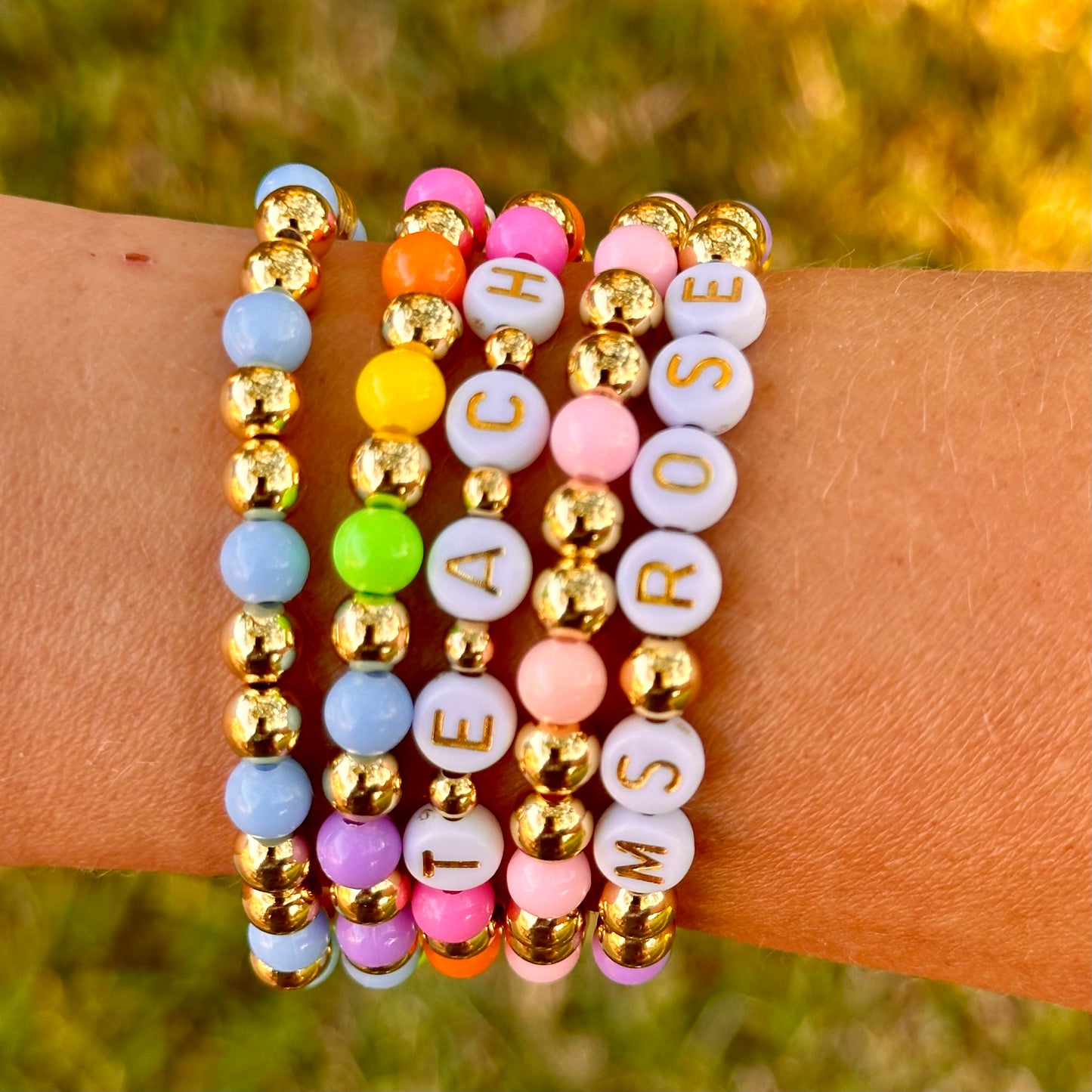 TEACH Rainbow Stacking Bracelet - 18k gold filled and acrylic beads