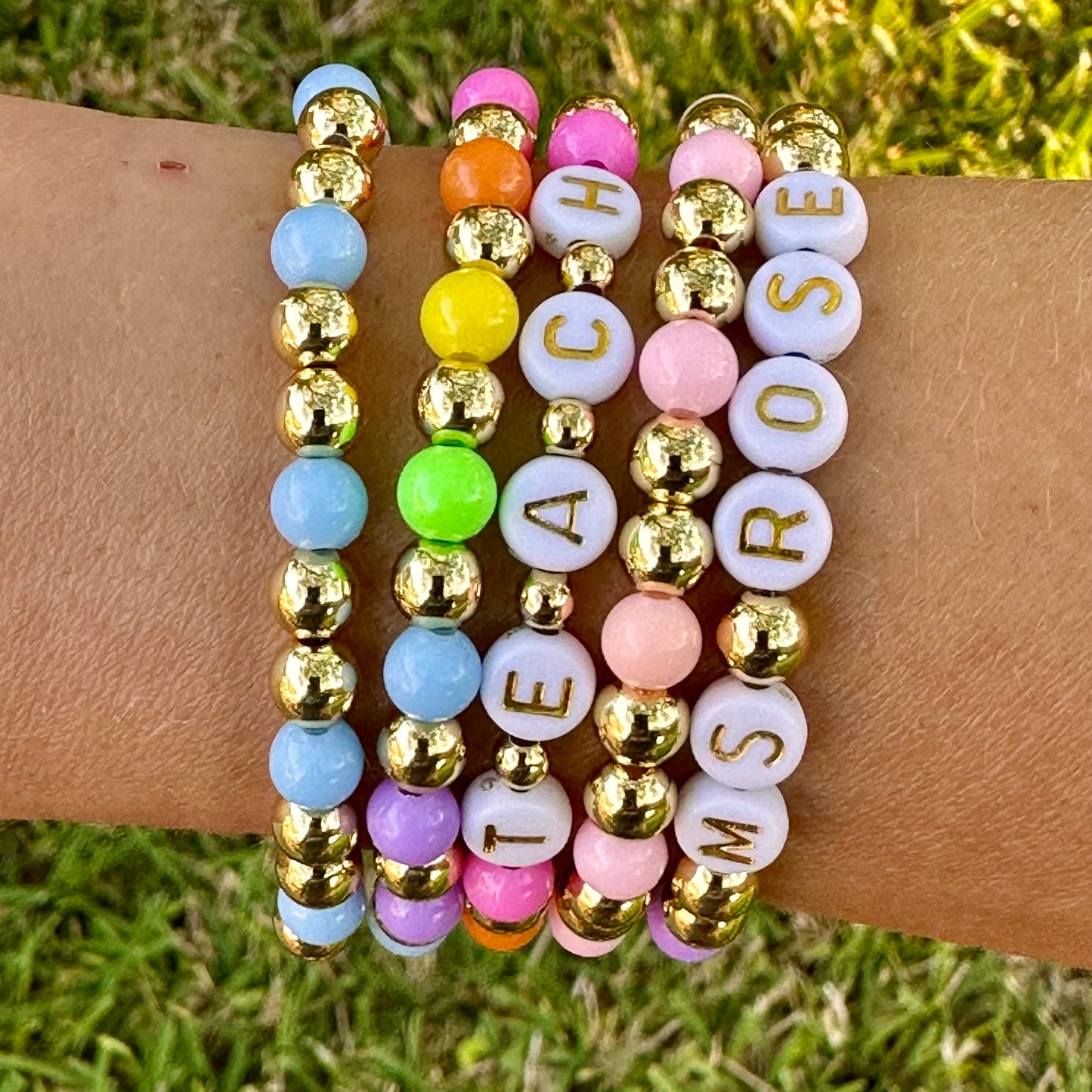 Personalized Stacking Bracelet - 18k gold and acrylic beads