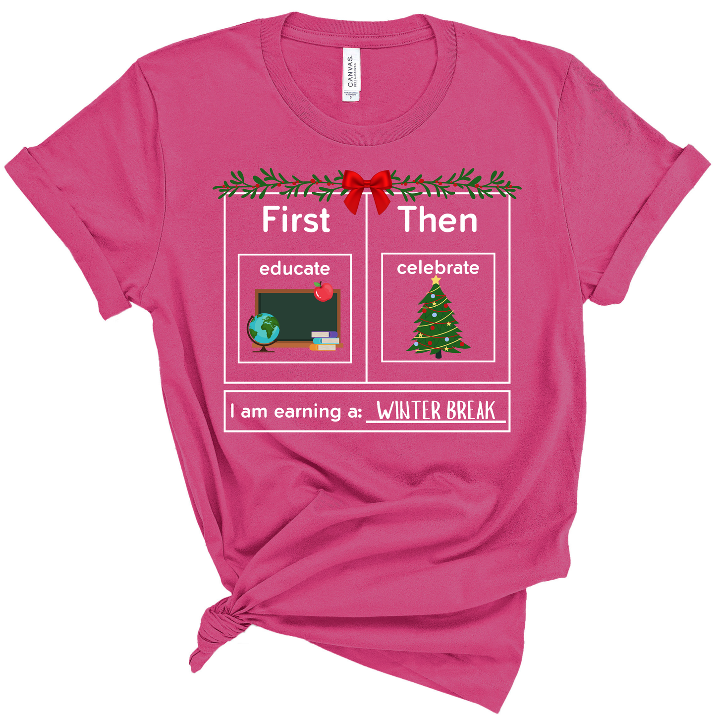 first Educate then celebrate christmas teacher shirt berry