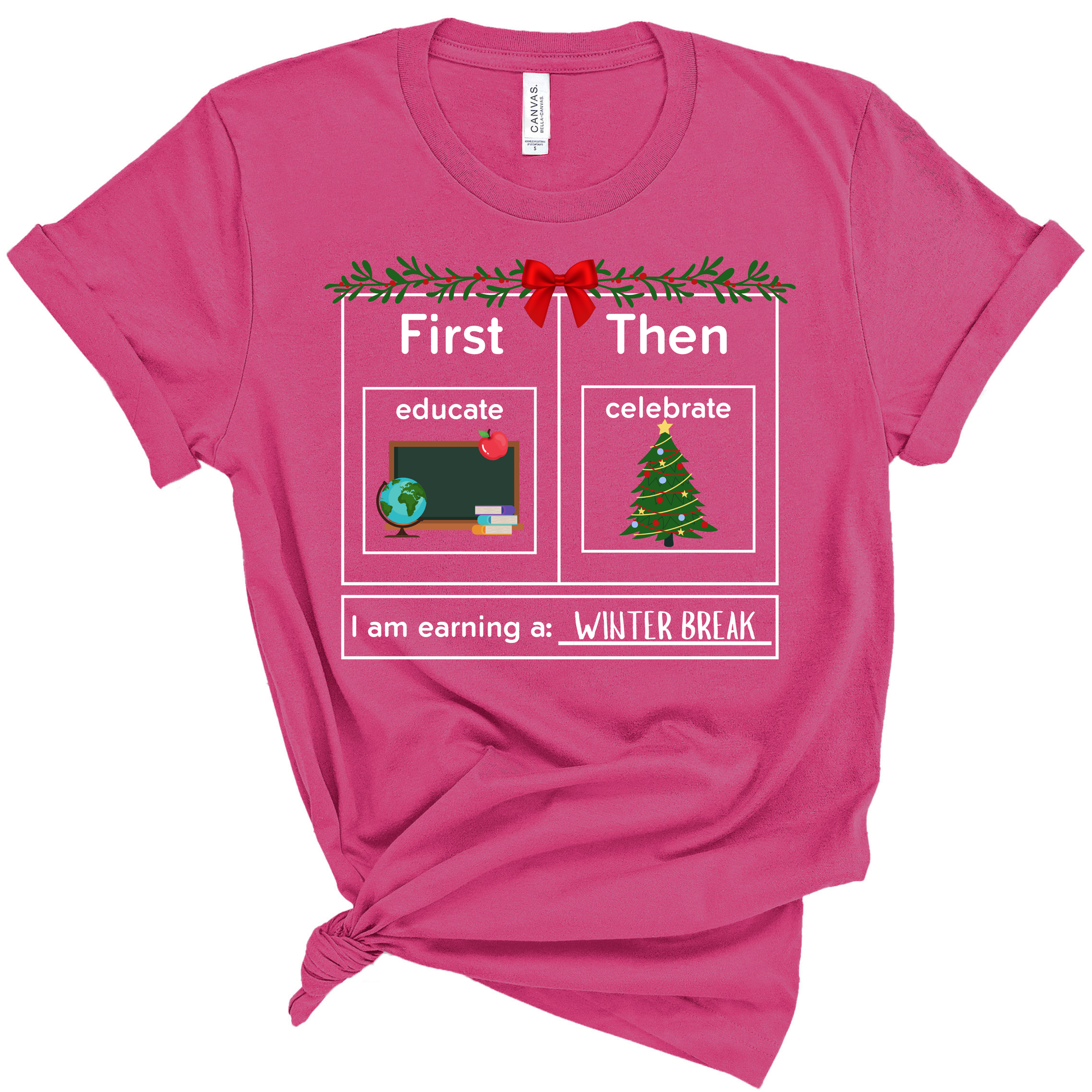 first Educate then celebrate christmas teacher shirt berry