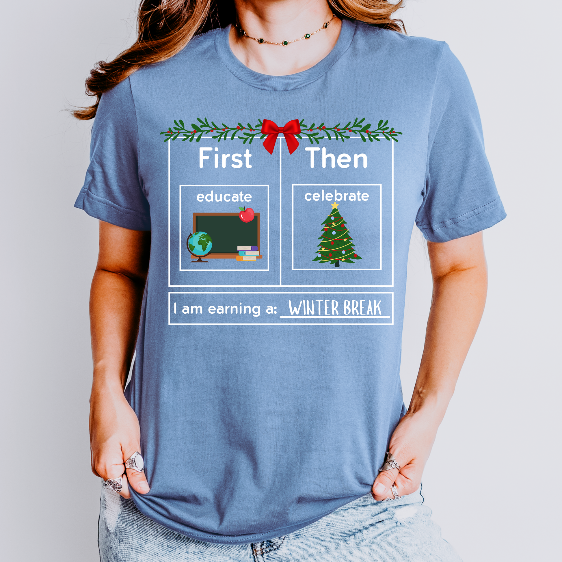 first Educate then celebrate christmas teacher shirt 