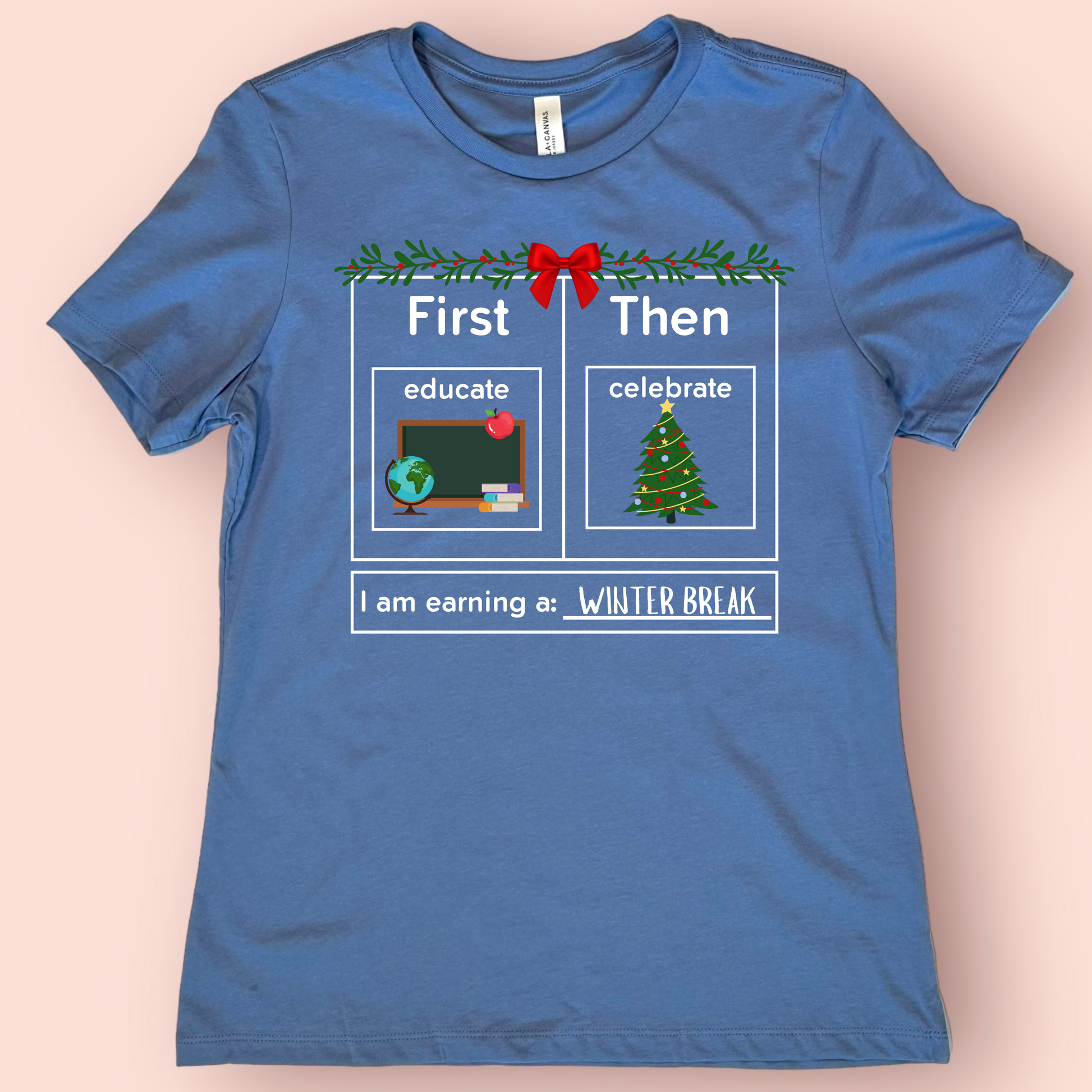 first Educate then celebrate christmas teacher shirt  blue 1