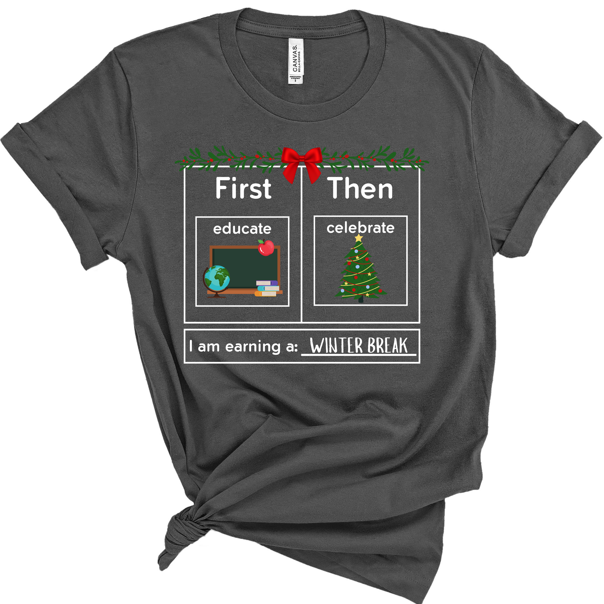 first Educate then celebrate christmas teacher shirt  grey 2