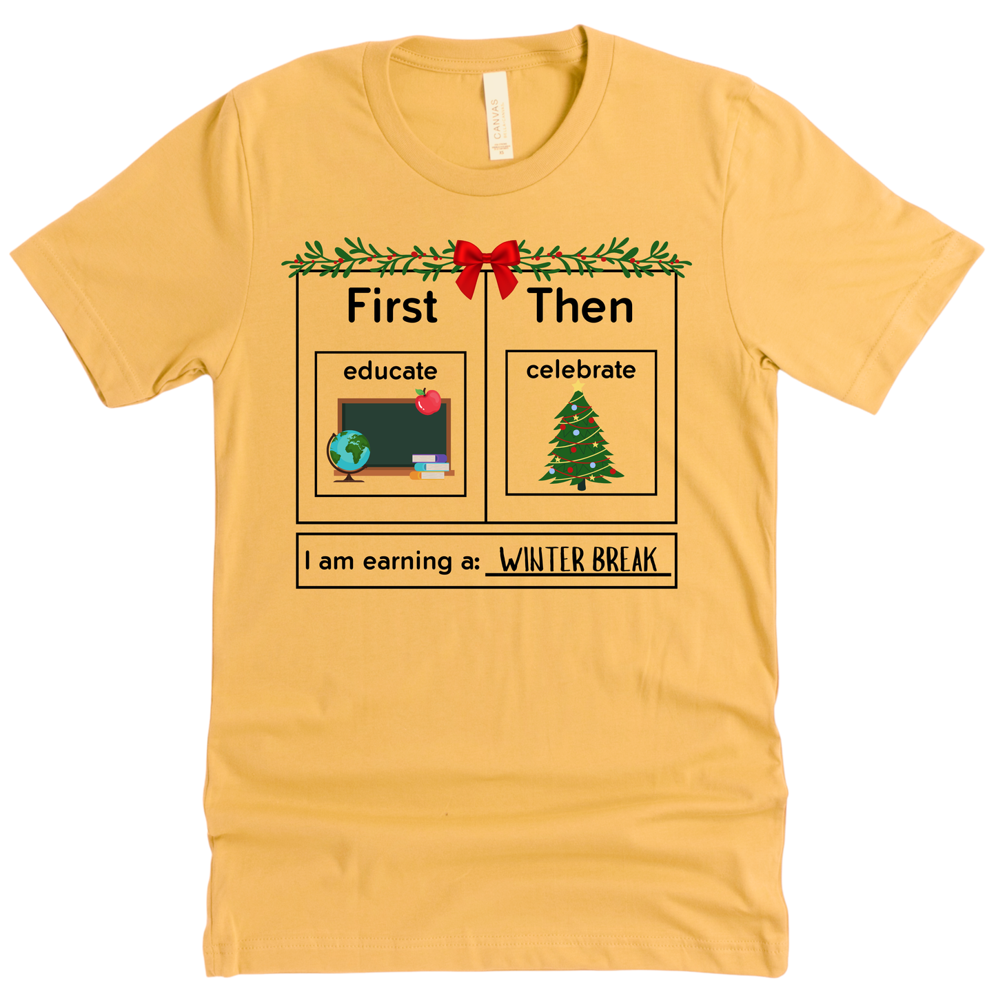 first Educate then celebrate christmas teacher shirt  mustard 1