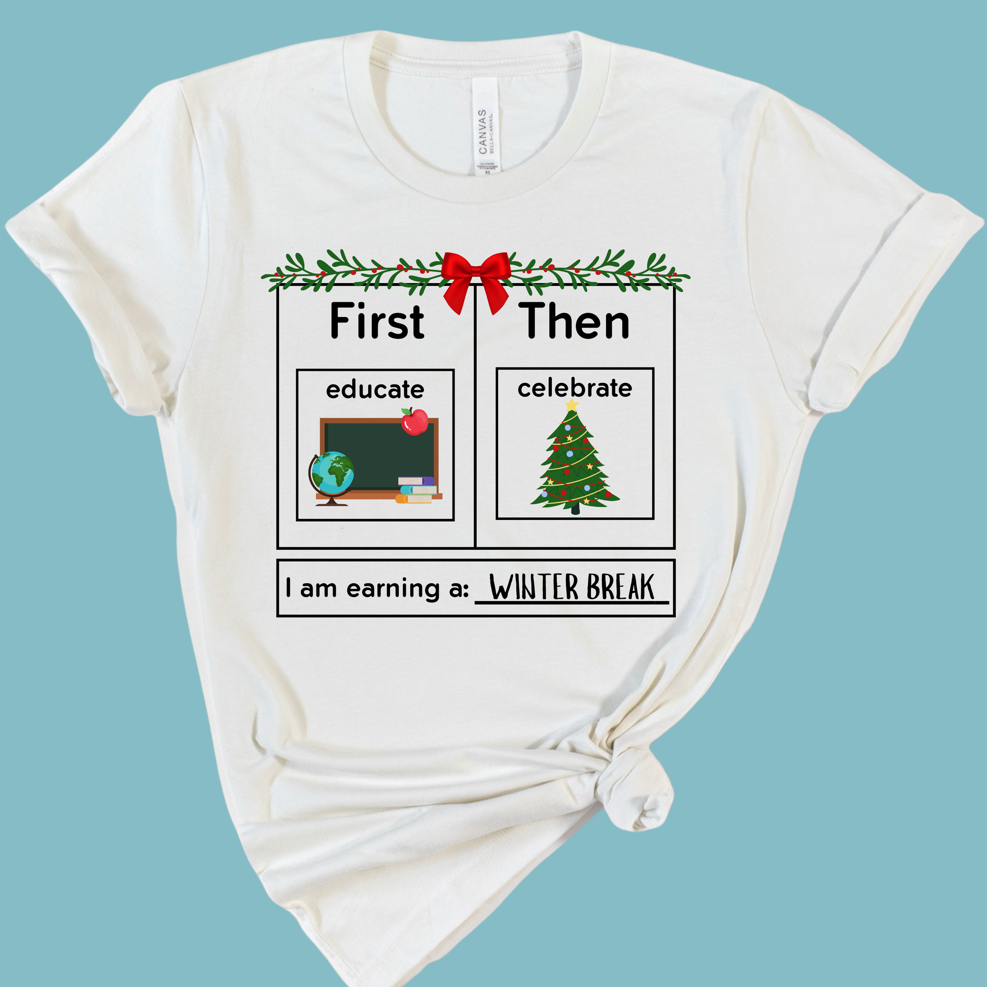 first Educate then celebrate christmas teacher shirt  white