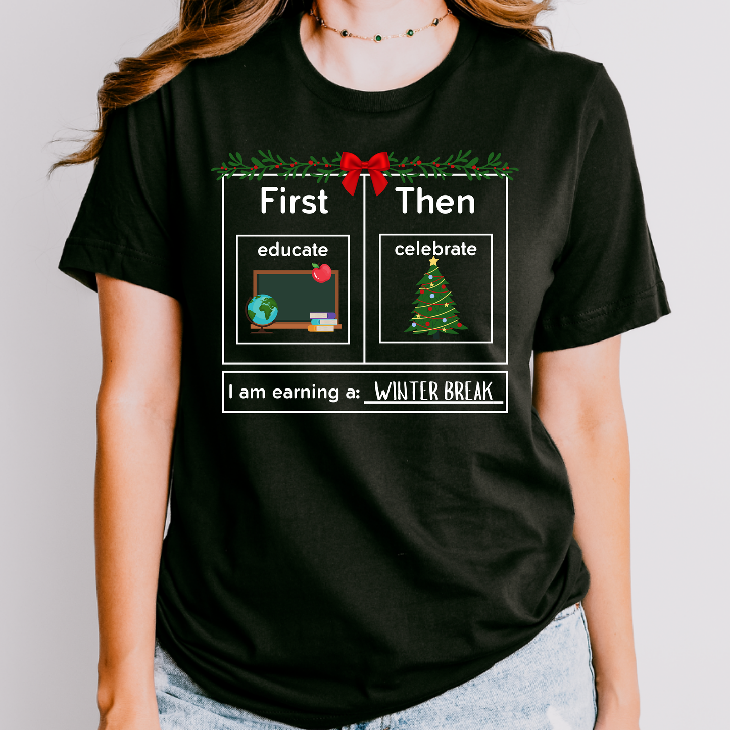 first Educate then celebrate winter break teacher shirt