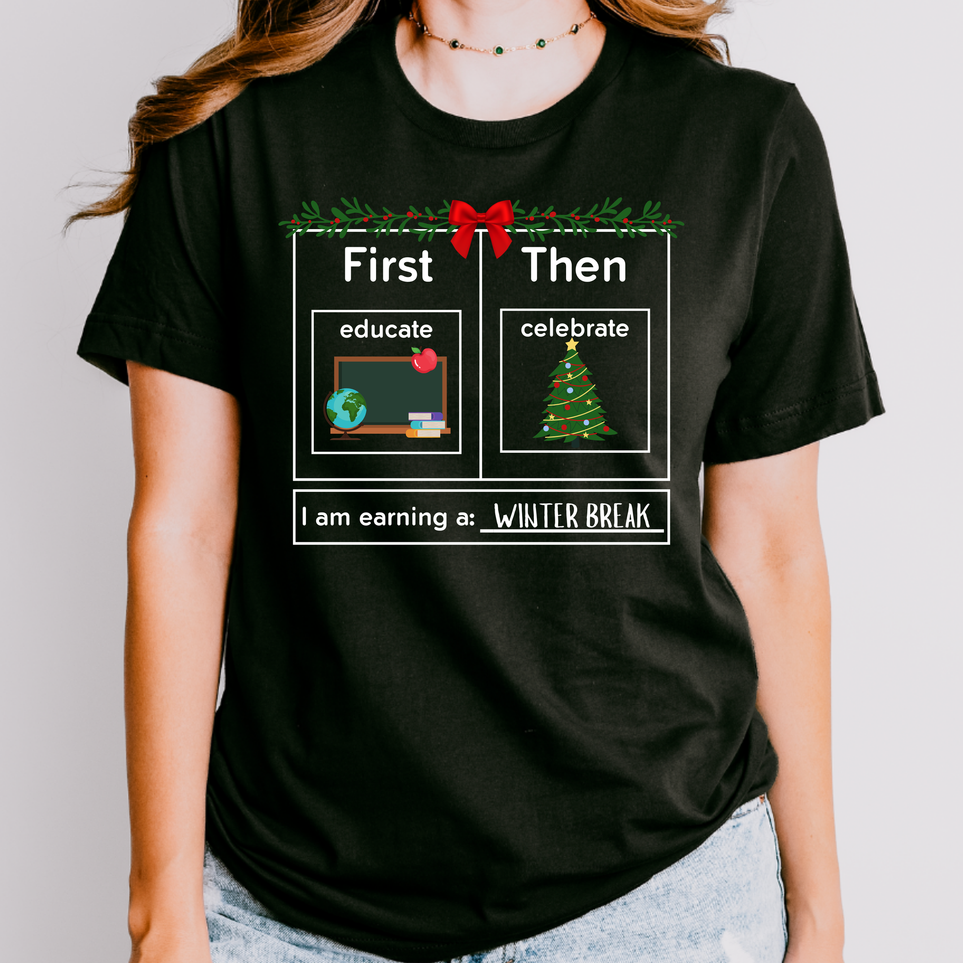 first Educate then celebrate winter break teacher shirt