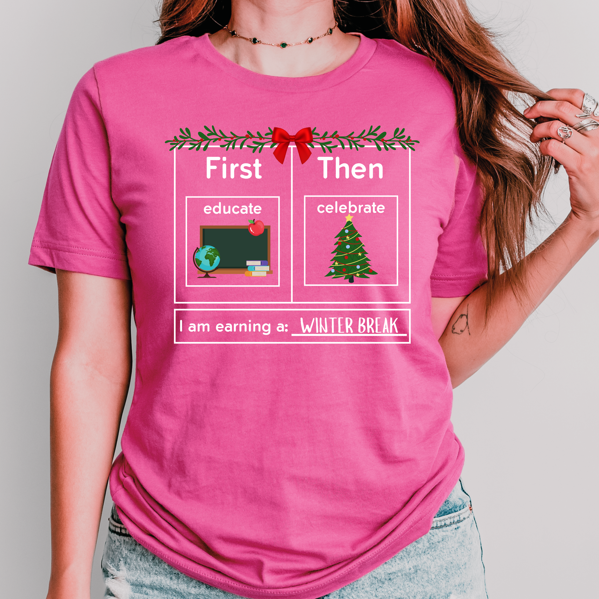 first Educate then celebrate winter break teacher shirt berry