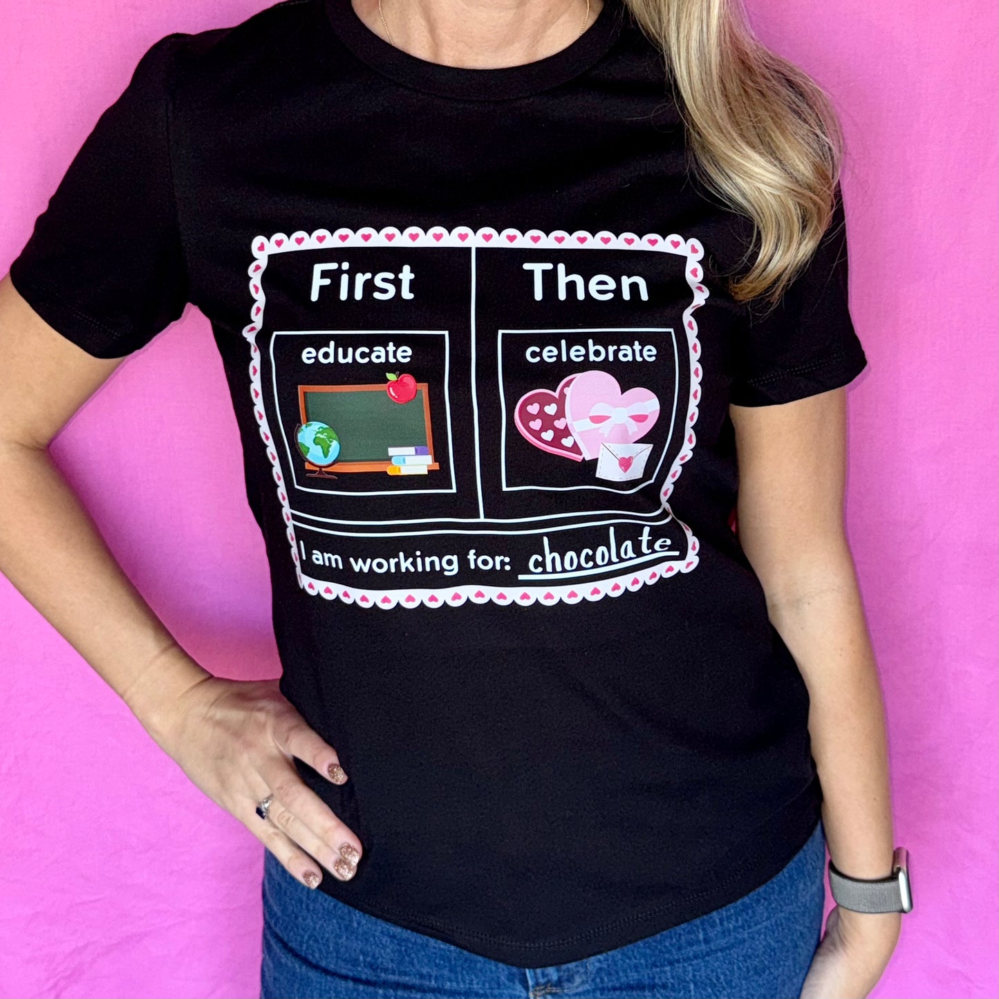 first educate then celebrate valentines day teacher shirt  black