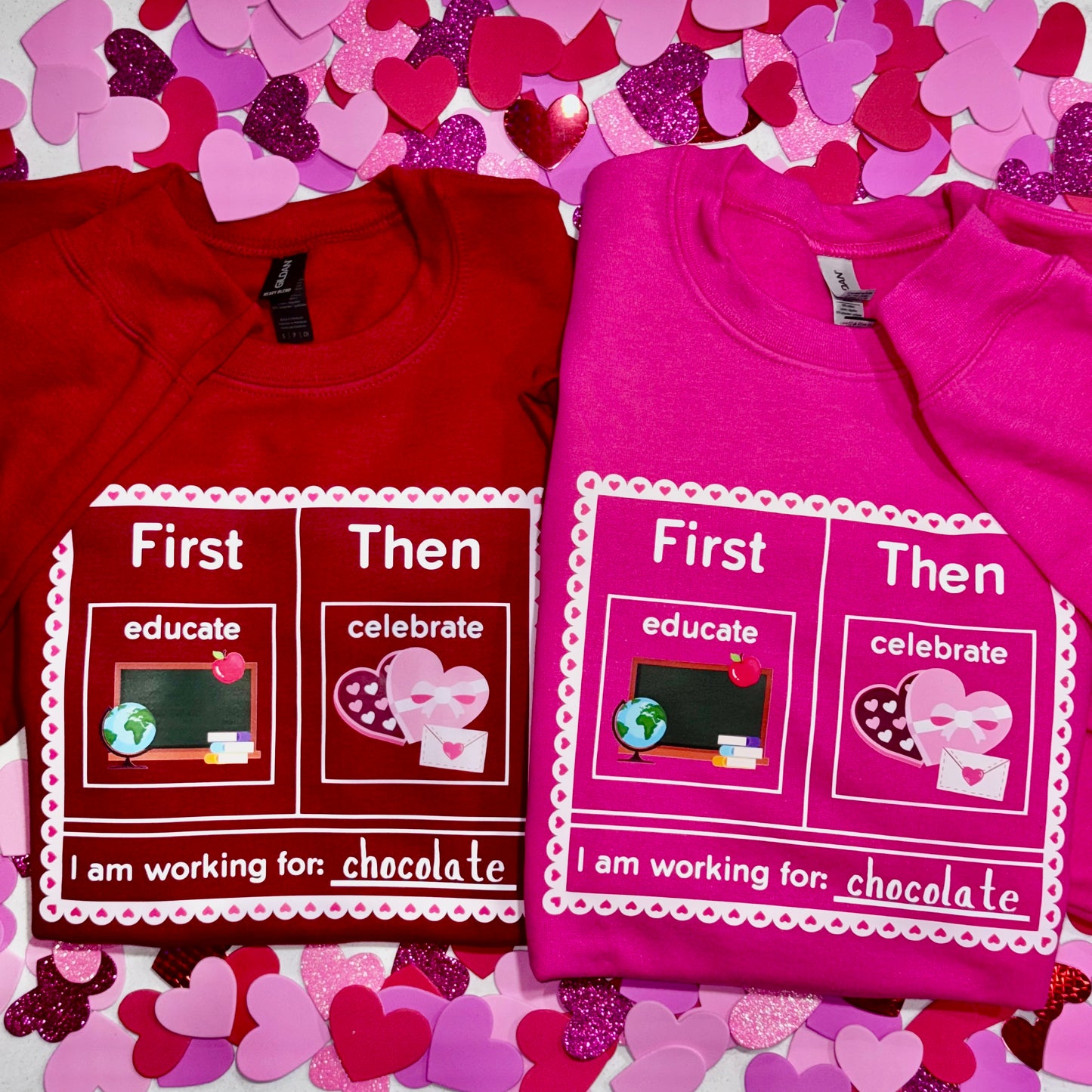 first educate then celebrate valentines day teacher crewneck sweatshirt