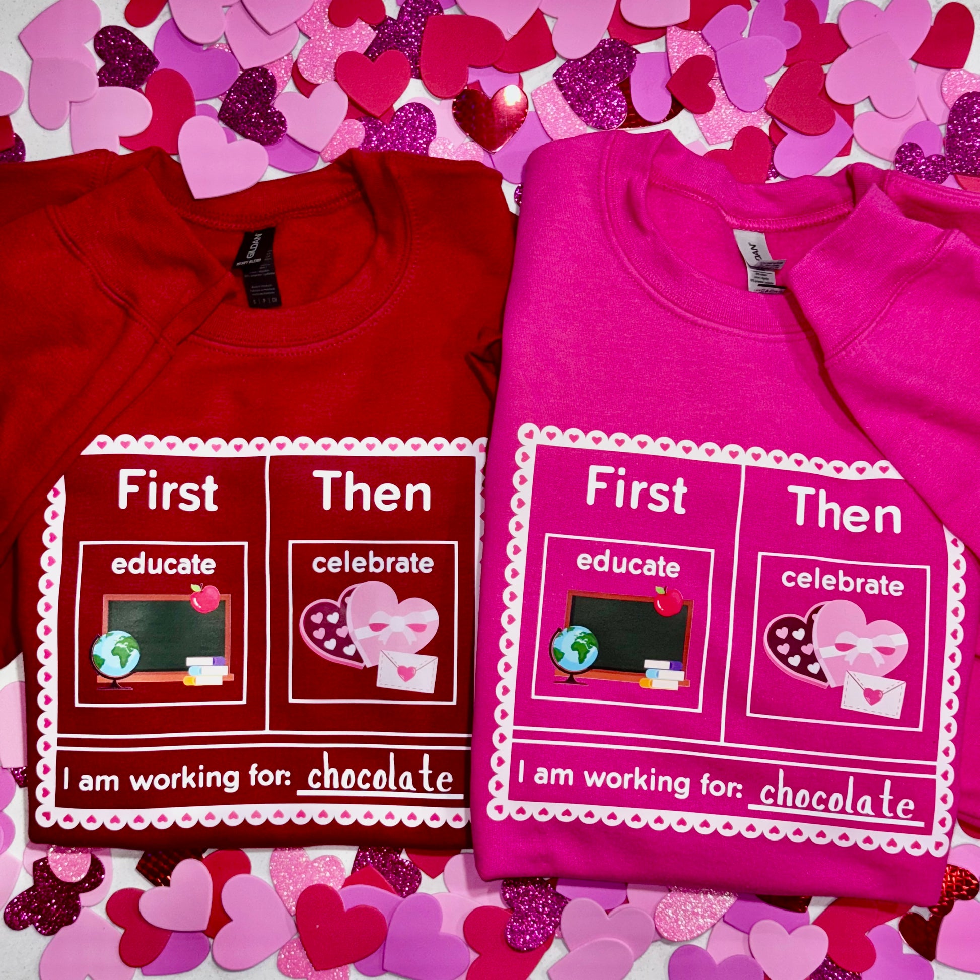 first educate then celebrate valentines day teacher crewneck sweatshirt