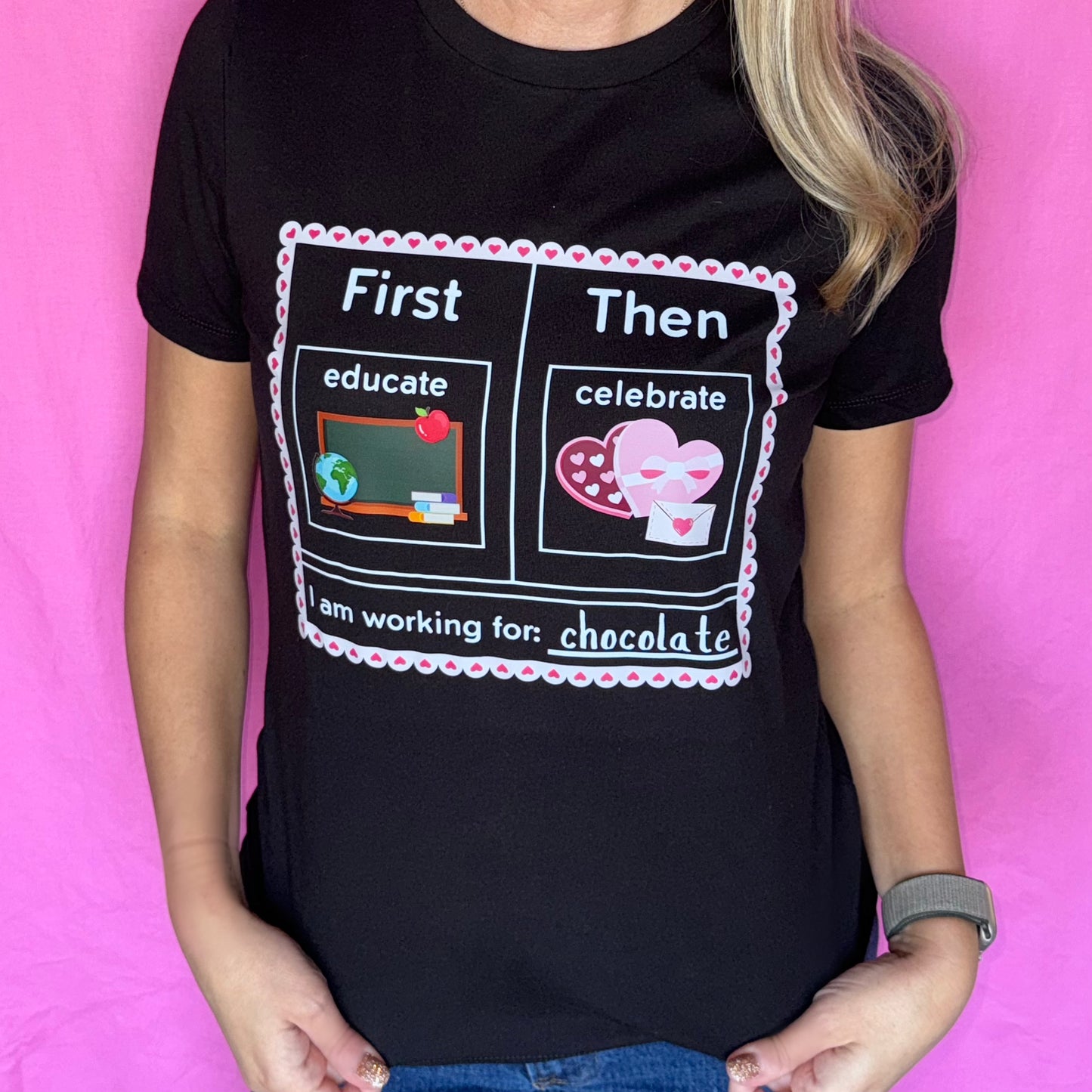 first educate then celebrate valentines day teacher shirt black