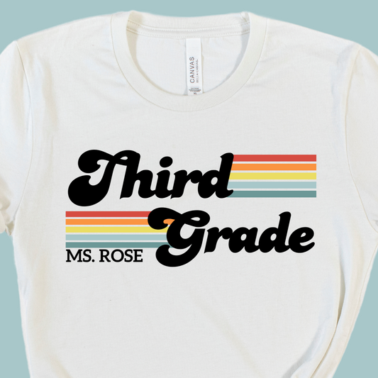 Personalized Grade And Name Retro Teacher T-Shirt