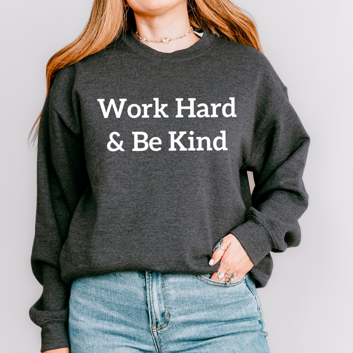 Work Hard & Be Kind Teacher Crewneck Sweatshirt